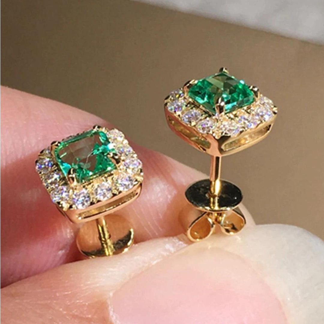 Green Crystal and Gold-Tone Earrings