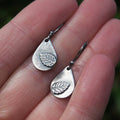 Silver-Tone Teardrop Leaf Engraved Earrings