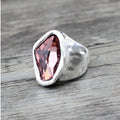 Chunky Silver-Tone Ring with Pink Crystal