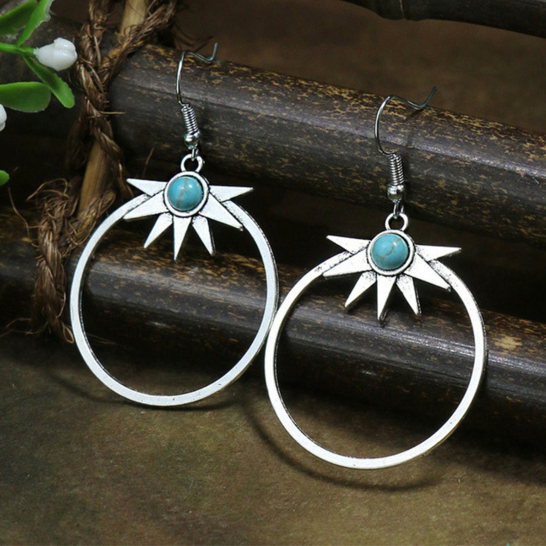 Silver-Tone Boho Half Sun Opal-Look Earrings
