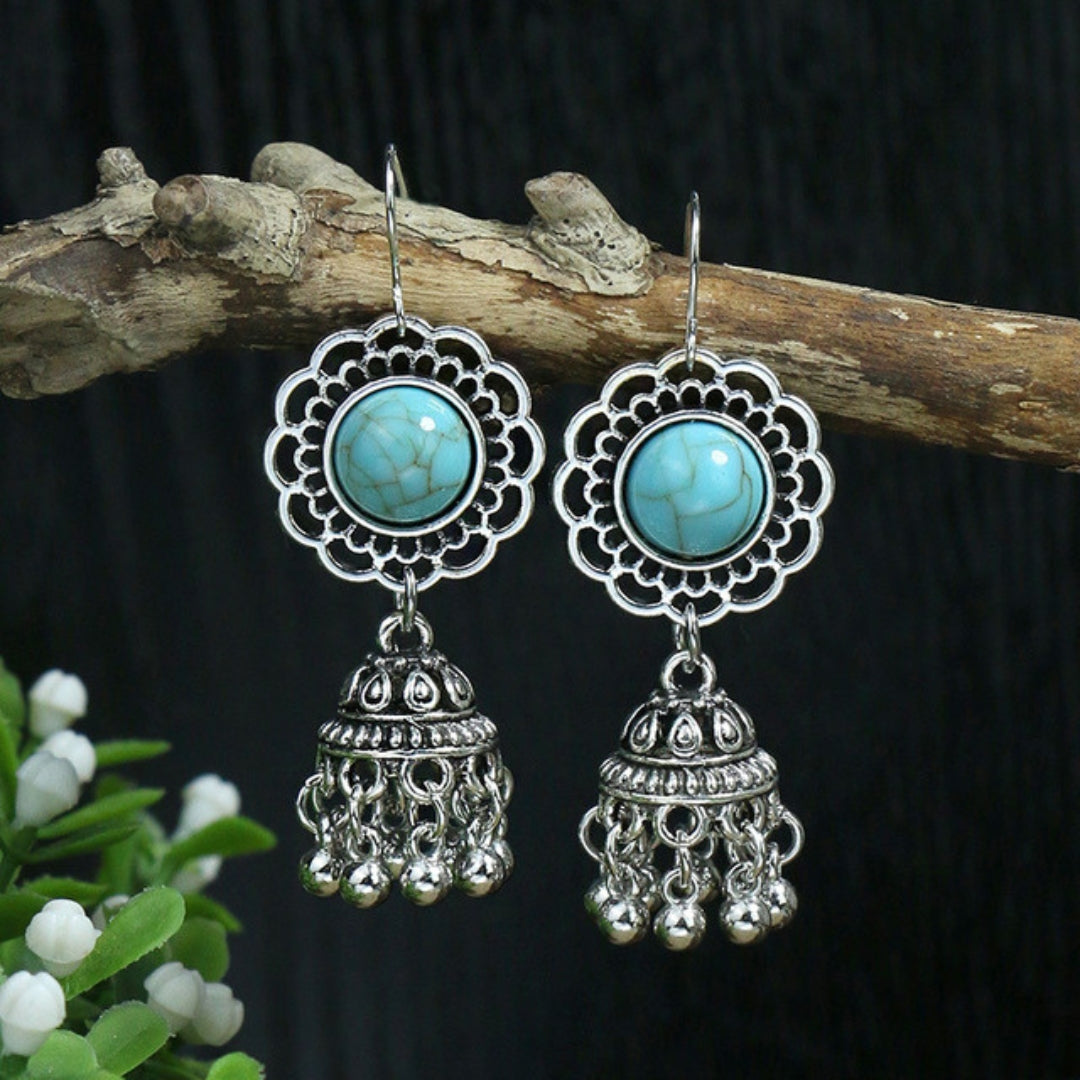 Silver-Tone Opal-Look Bell Pendant Earrings