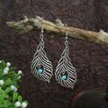Silver-Tone Leaf Earrings with Opal-Look Stone