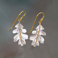 Boho Gold-Tone Earrings with White Leaves