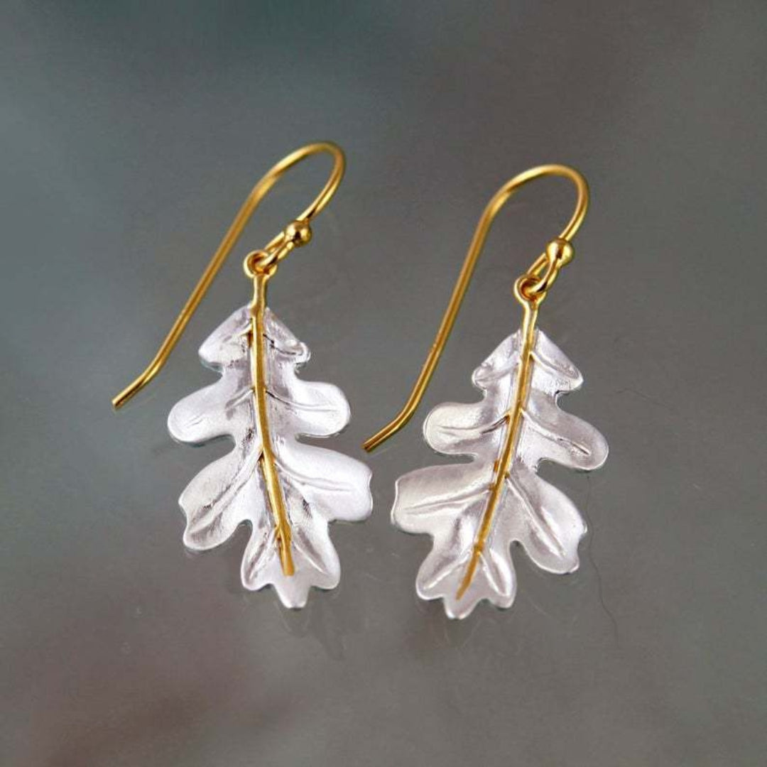 Boho Gold-Tone Earrings with White Leaves
