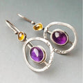 Boho cirkeloorbellen met amethist in zilverkleur