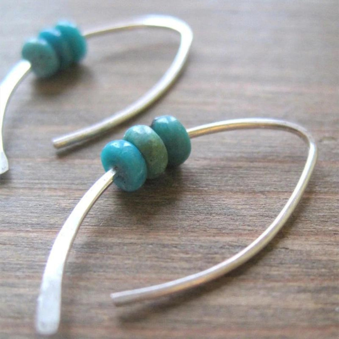Boho golvende turquoise oorbellen van sterling zilver