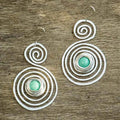 Boho Silver-Tone Spiral Earrings with Turquoise-Look Bead