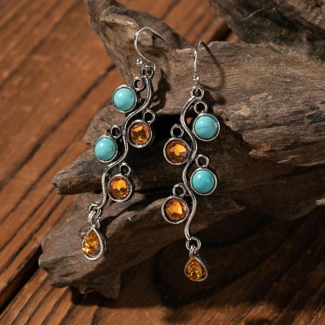Boho oorbellen met zirkonia en opaallook in zilverkleur