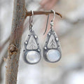 Boho White Opal-Look Earrings in Silver Tone