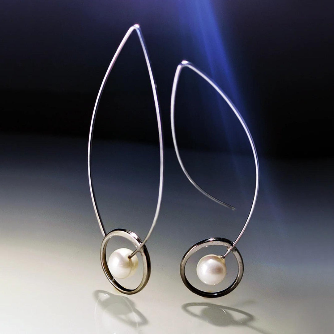 Silver-Tone Boho Pearl Pendant Earrings