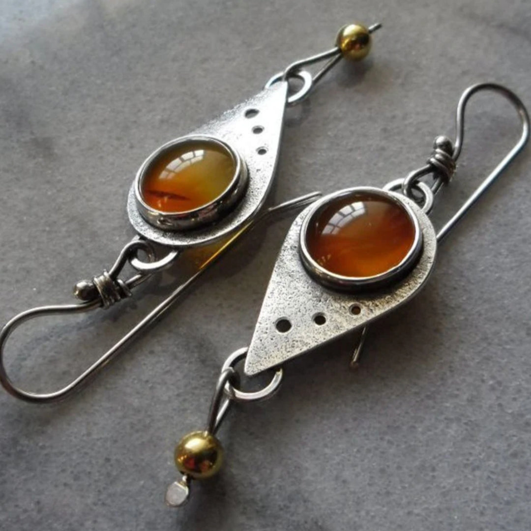 Boho oorbellen met woestijnsteen in zilverkleur
