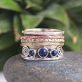 Triple-Band Spinner Ring with Sapphire-Look Stones