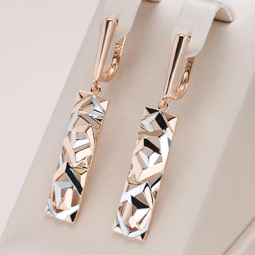 Rectangular Earrings in Gold Tone