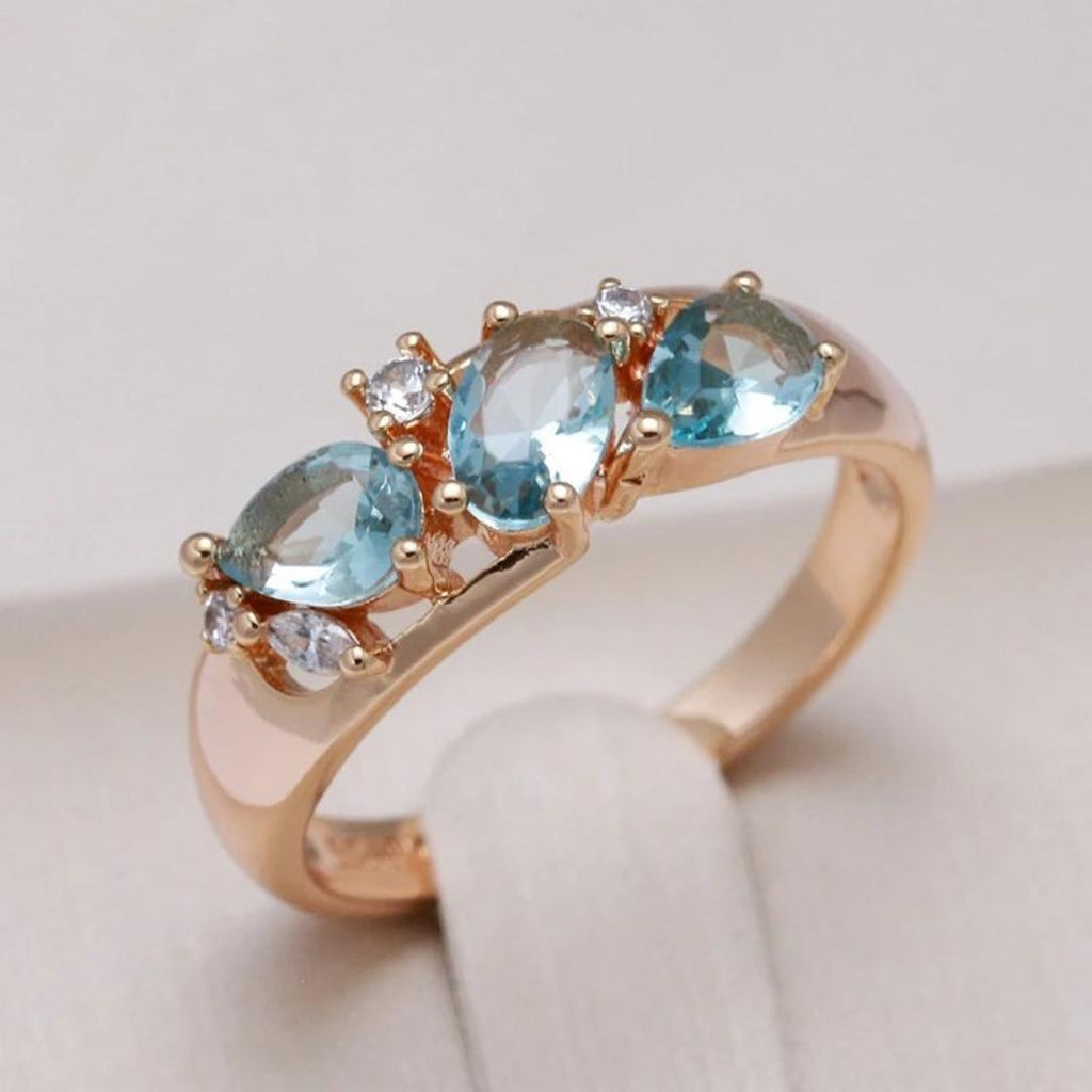 Blue Zirconia Ring in Gold Tone