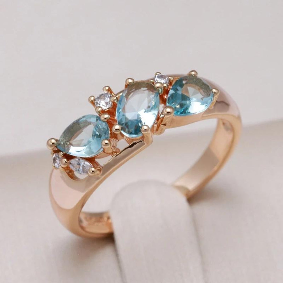 Blue Zirconia Ring in Gold Tone