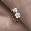 White Blossom Gold-Tone Ring with Pearls