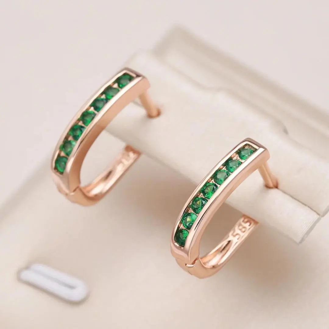 Emerald-Look Channel Hoop Earrings in Rose Gold Tone