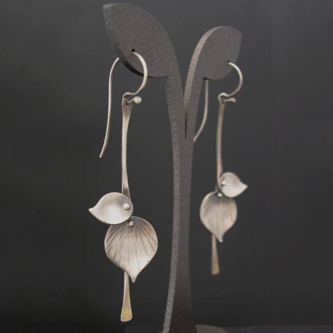 Silver-Tone Leaf Boho Earrings