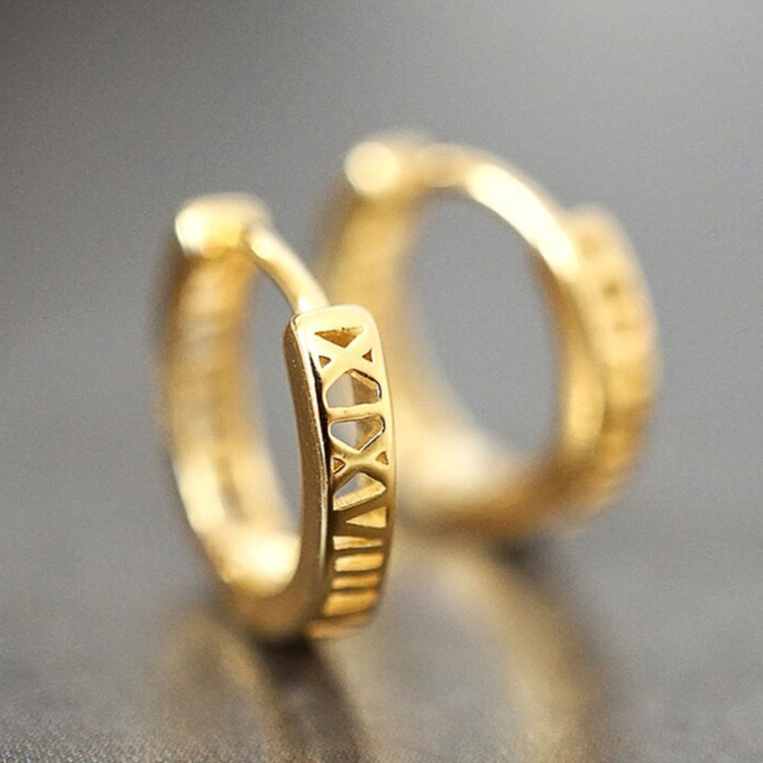 Vintage-Style Gold-Tone Engraved Band Hoop Earrings