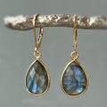 Vintage-Style Blue Teardrop Crystal Earrings in Gold Tone