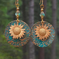 Vintage-Style Copper-Tone Daisy Patina Disc Earrings