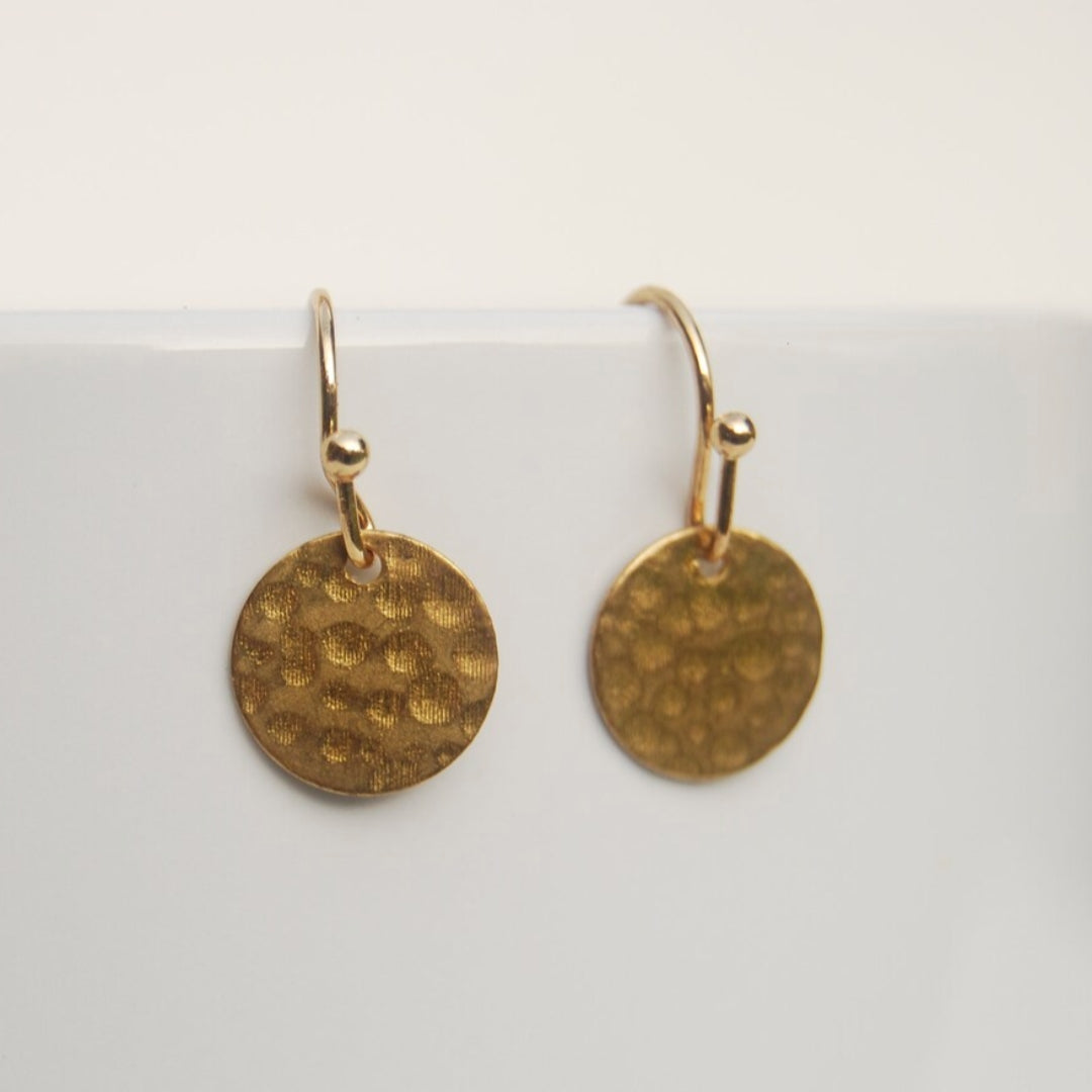 Vintage-Style Hammered Gold-Tone Round Disc Earrings