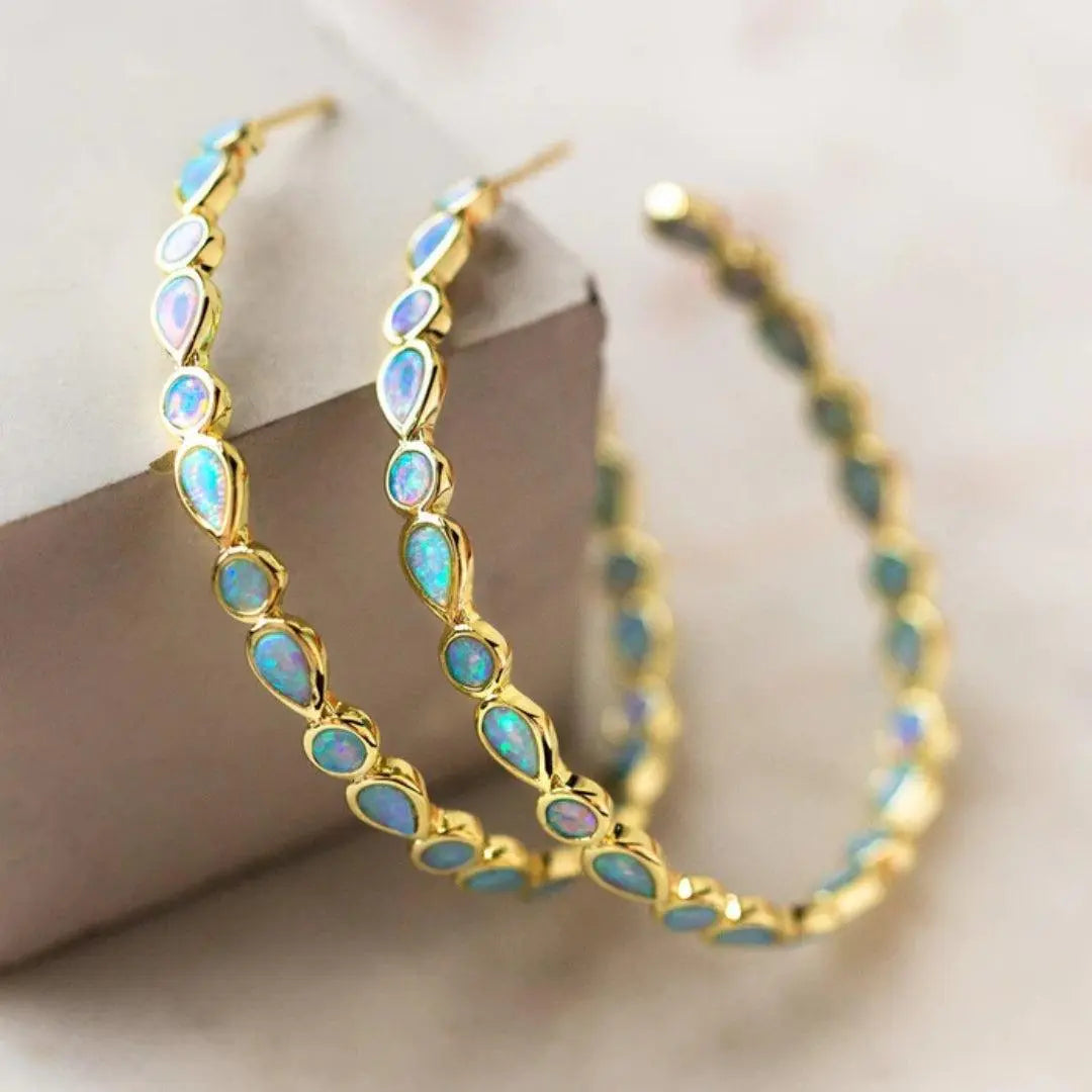 Blue Opal-Look Gold-Tone Earrings