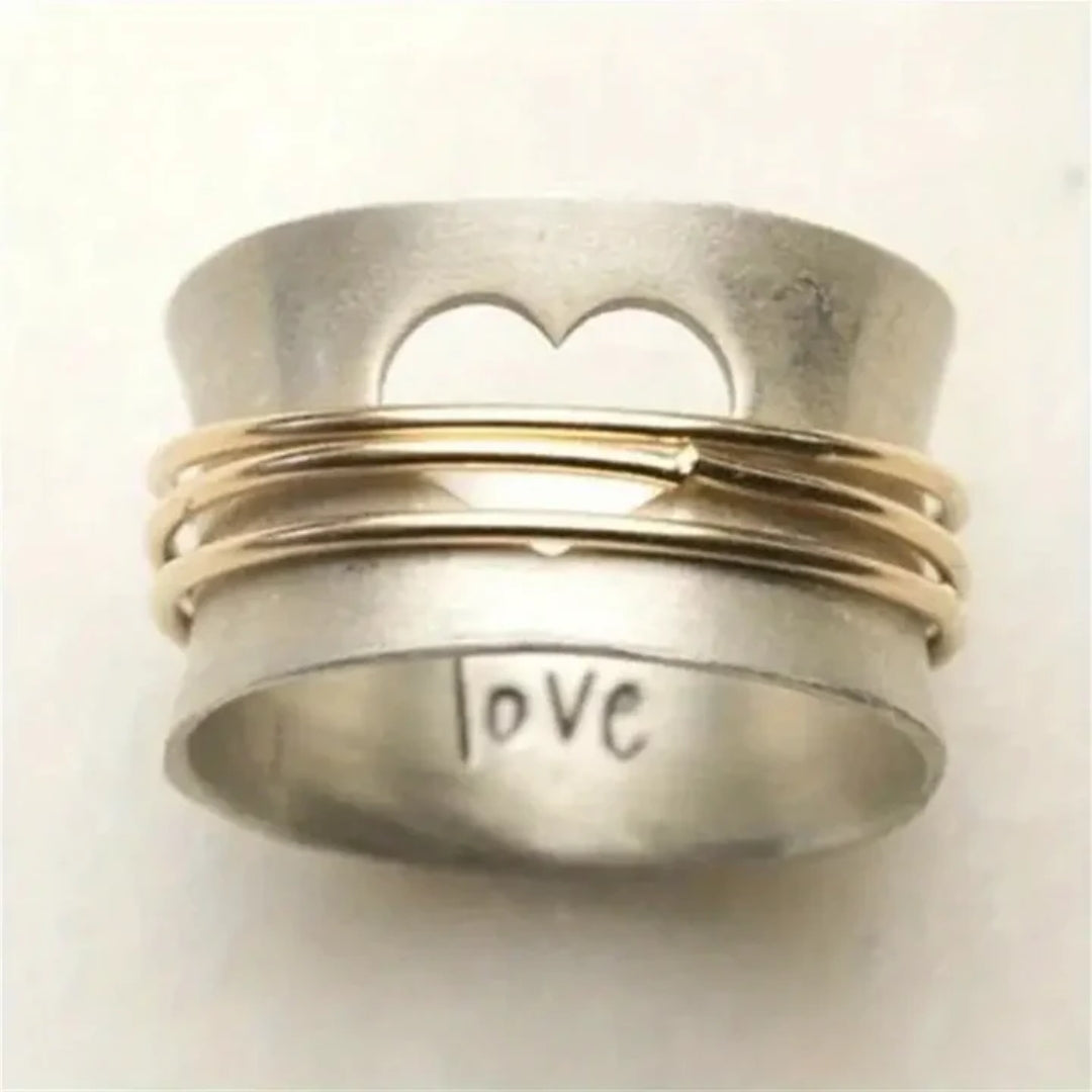 Two-Tone Spinner Band Ring with Engraved Love and Heart Cutout