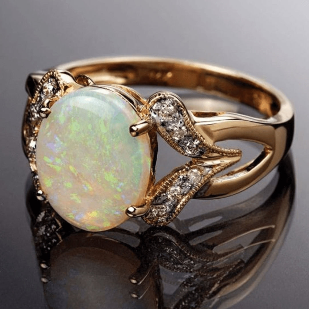 Vintage-Style Gold-Tone Zirconia Opal-Look Ring
