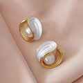White Opal-Look and Pearl Swirl Earrings in Gold Tone