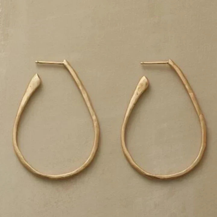 Vintage-Style Gold-Tone Teardrop Wire Hoop Earrings