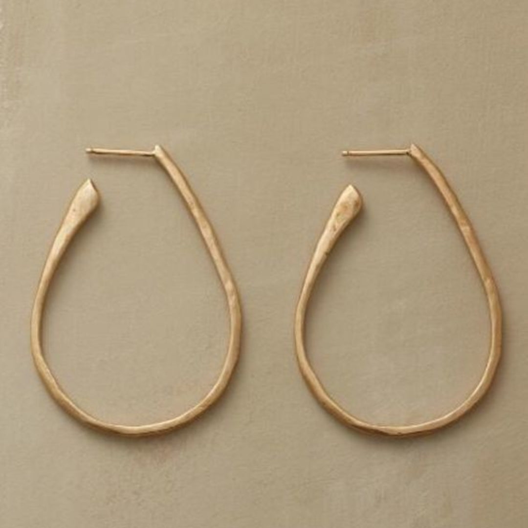 Vintage-Style Thin Gold-Tone Teardrop Hoop Earrings
