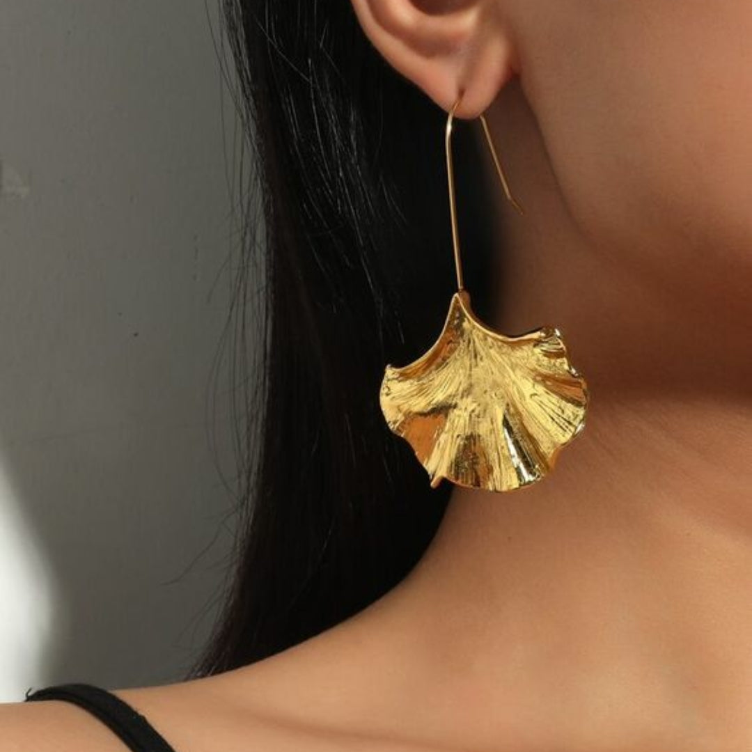 Vintage-Style Gold-Tone Ginkgo Long Dangle Earrings