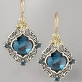 Vintage-Style Blue Crystal Quatrefoil Drop Earrings