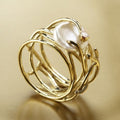 Vintage-Style Thin Gold-Tone and Pearl Ring