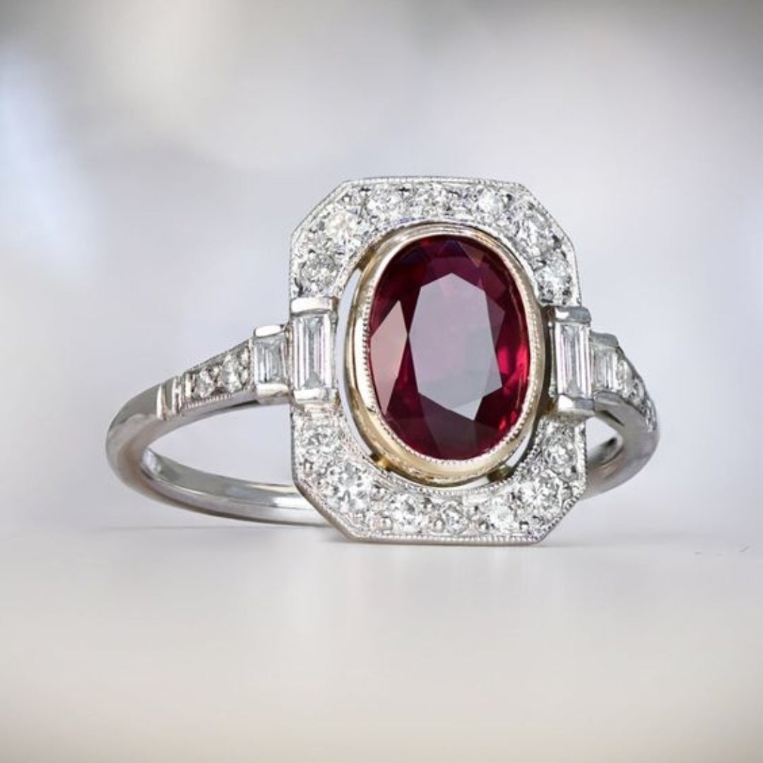 Vintage-Style Red Zirconia Silver-Tone Ring