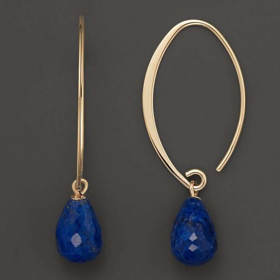 Vintage-Style Blue Bead Long Hook Earrings