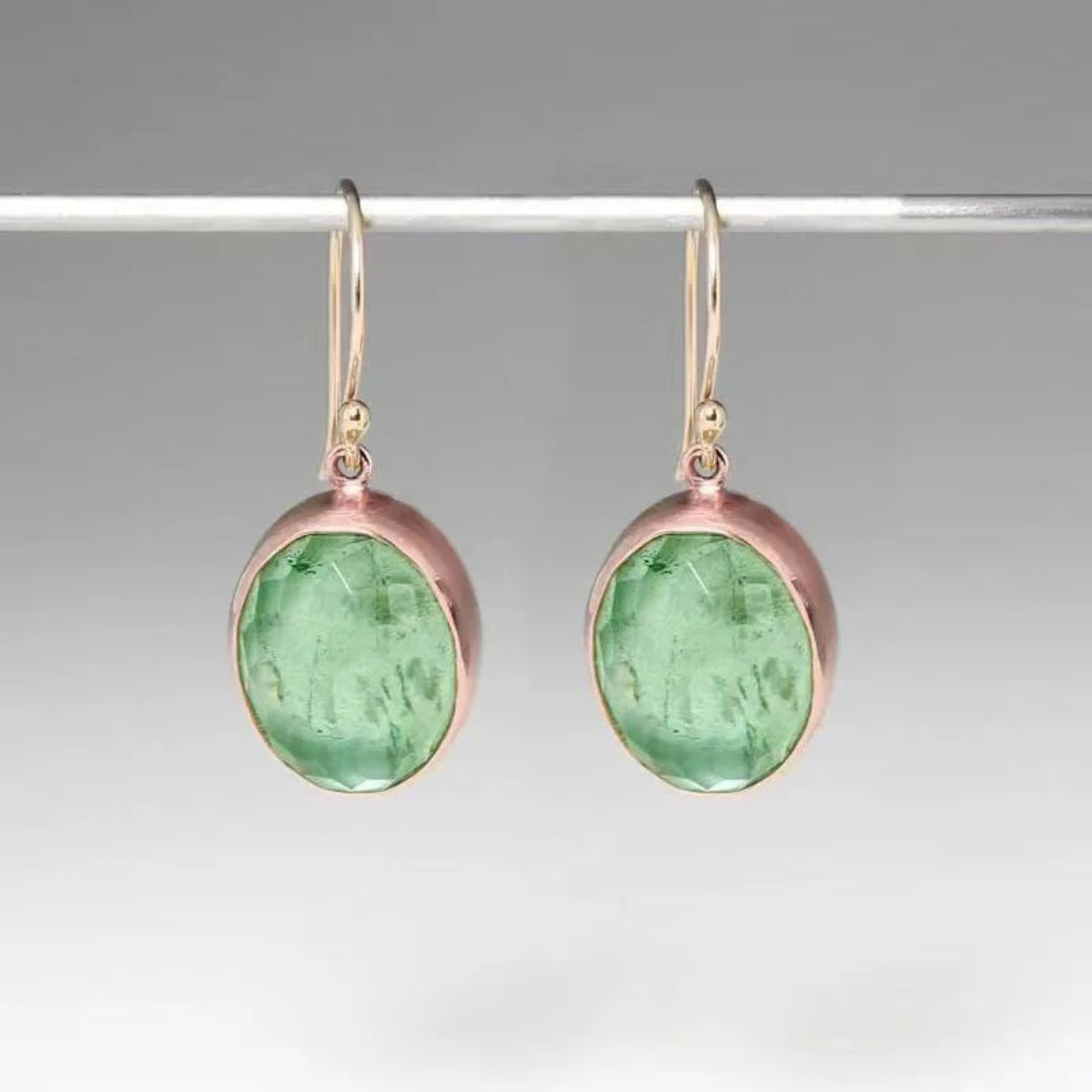 Vintage-Style Mint Green Stone Earrings in Rose Gold Tone