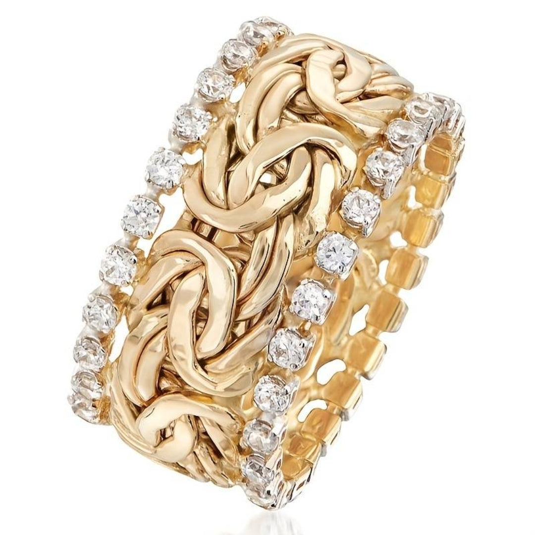 Braided Gold-Tone Band Ring with Zirconia Edges