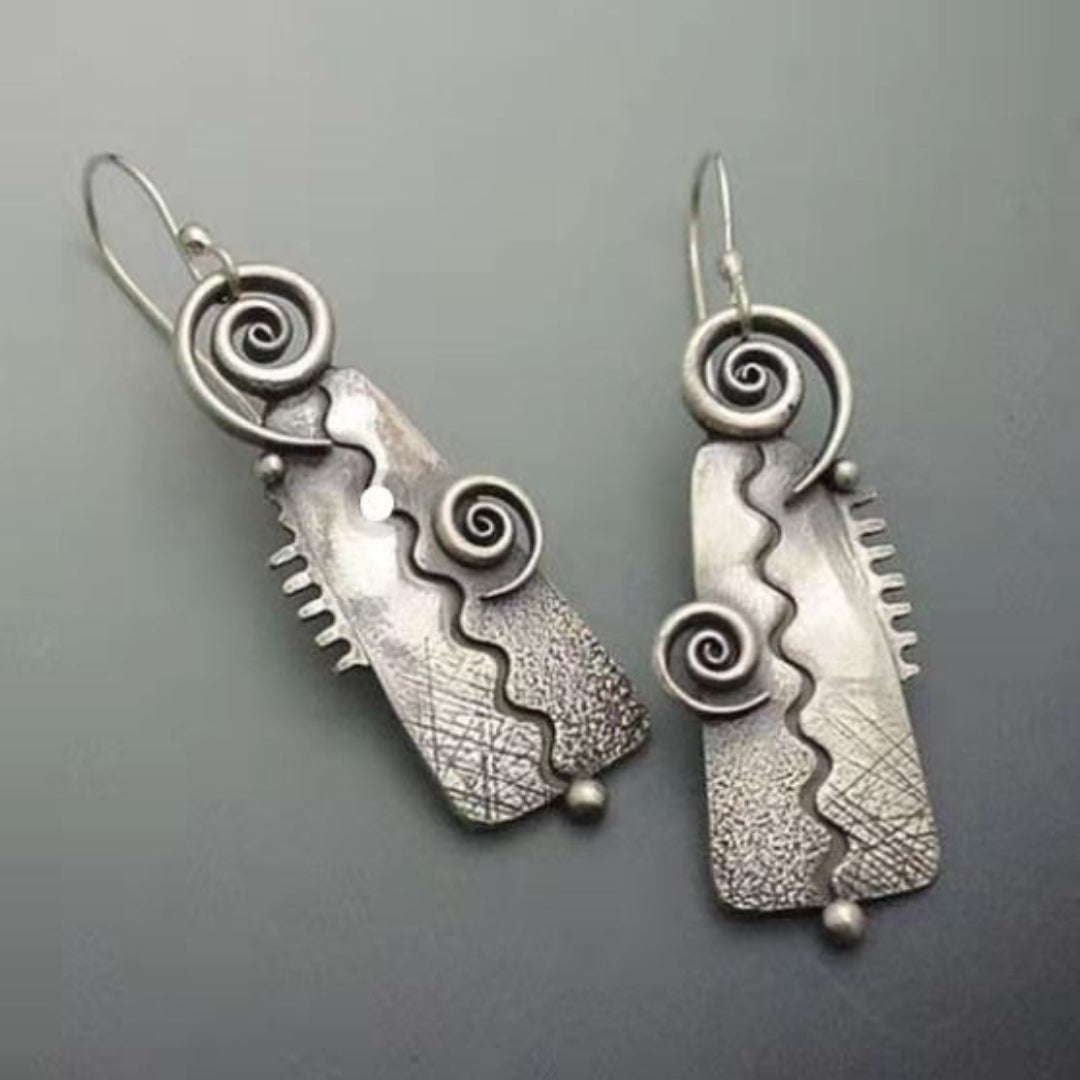 Vintage-Style Silver-Tone Rectangular Spiral Earrings
