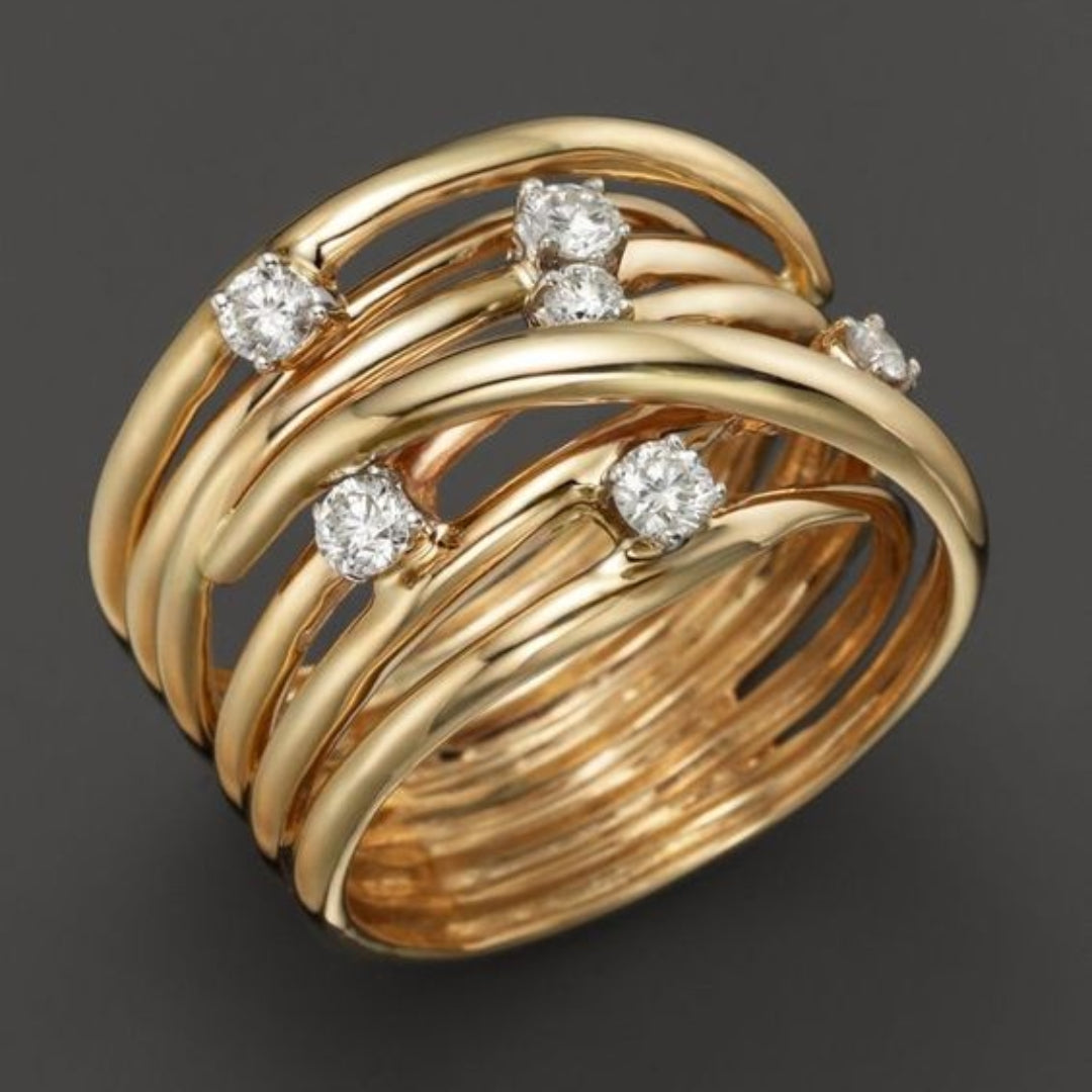 Vintage-Style Gold-Tone Zirconia Thin Ring