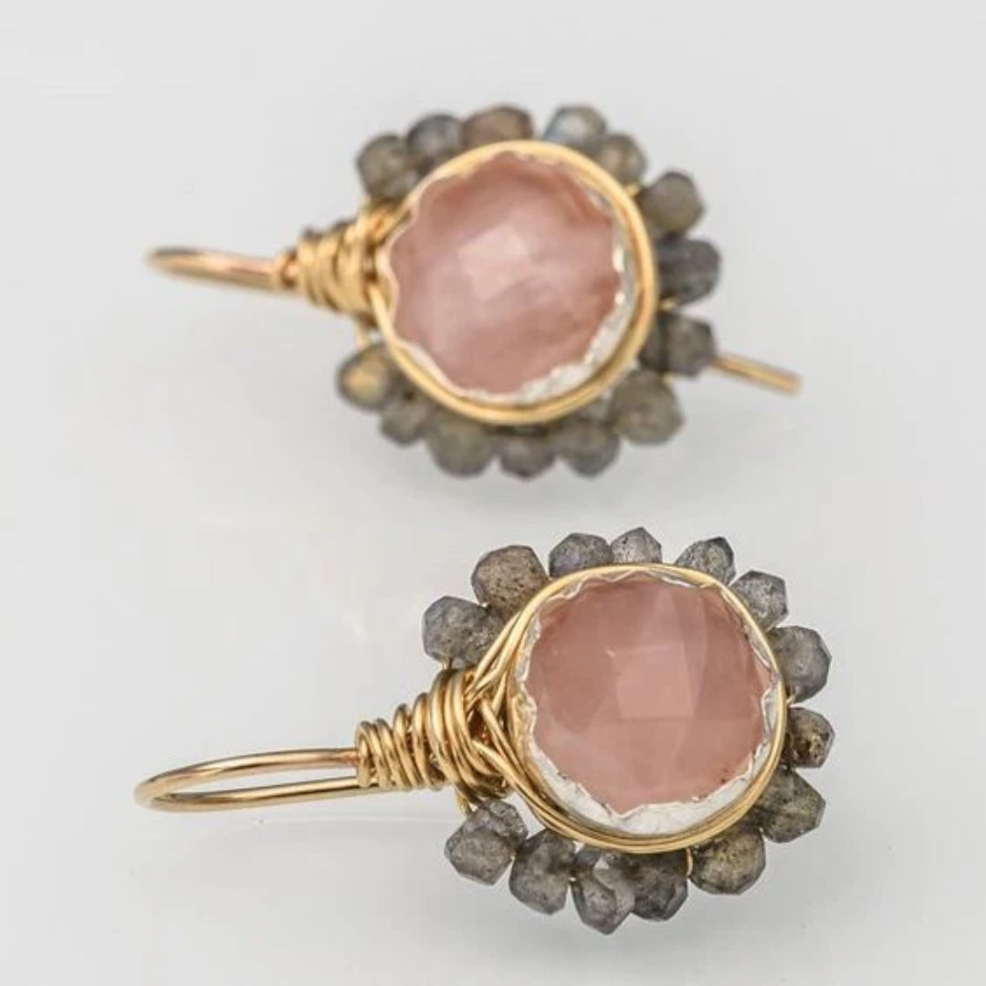 Brincos com Pedra Rosa Estilo Vintage