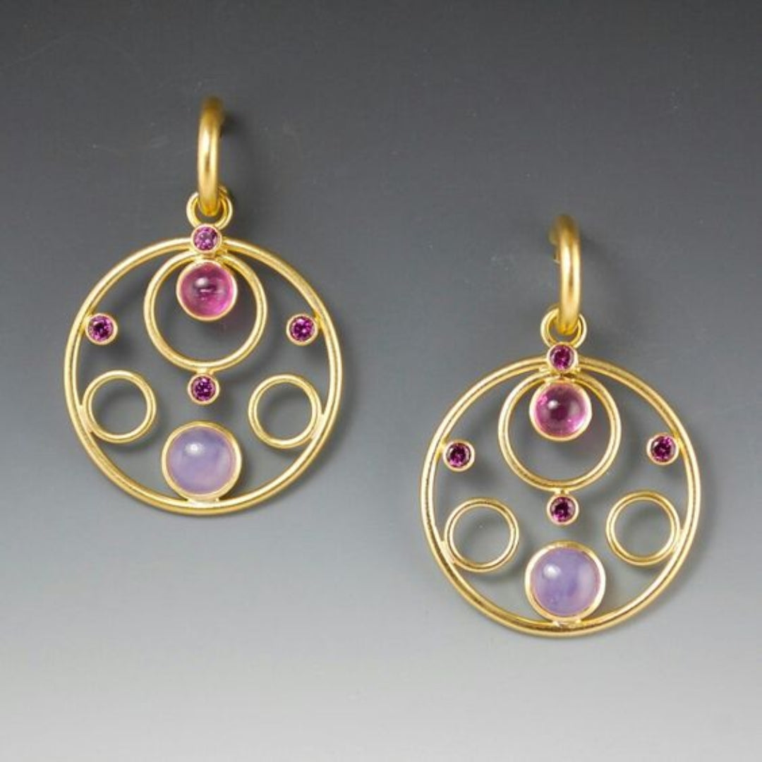 Vintage-Style Gold-Tone Round Colourful Crystal Earrings