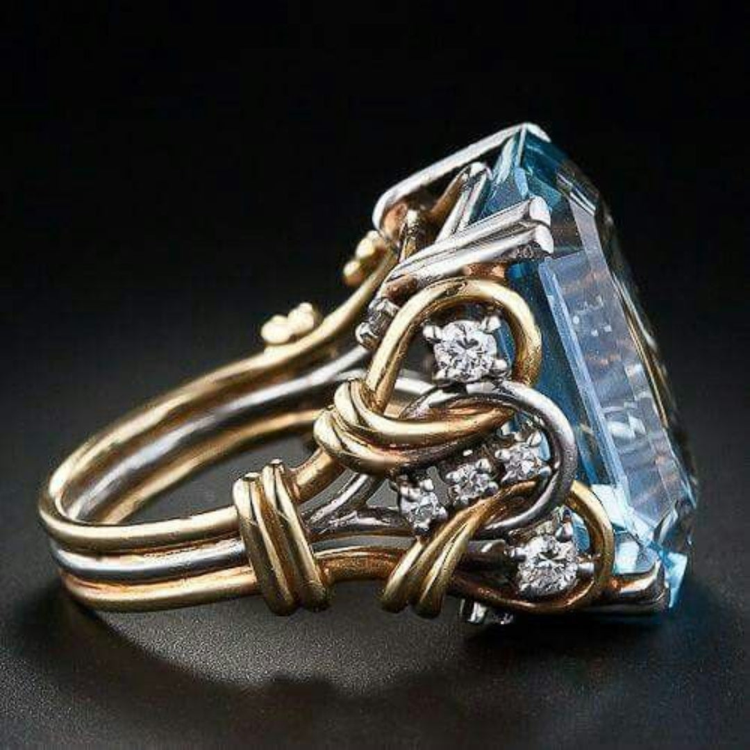 Vintage-Style Blue Zirconia Layered Gold-Tone Ring