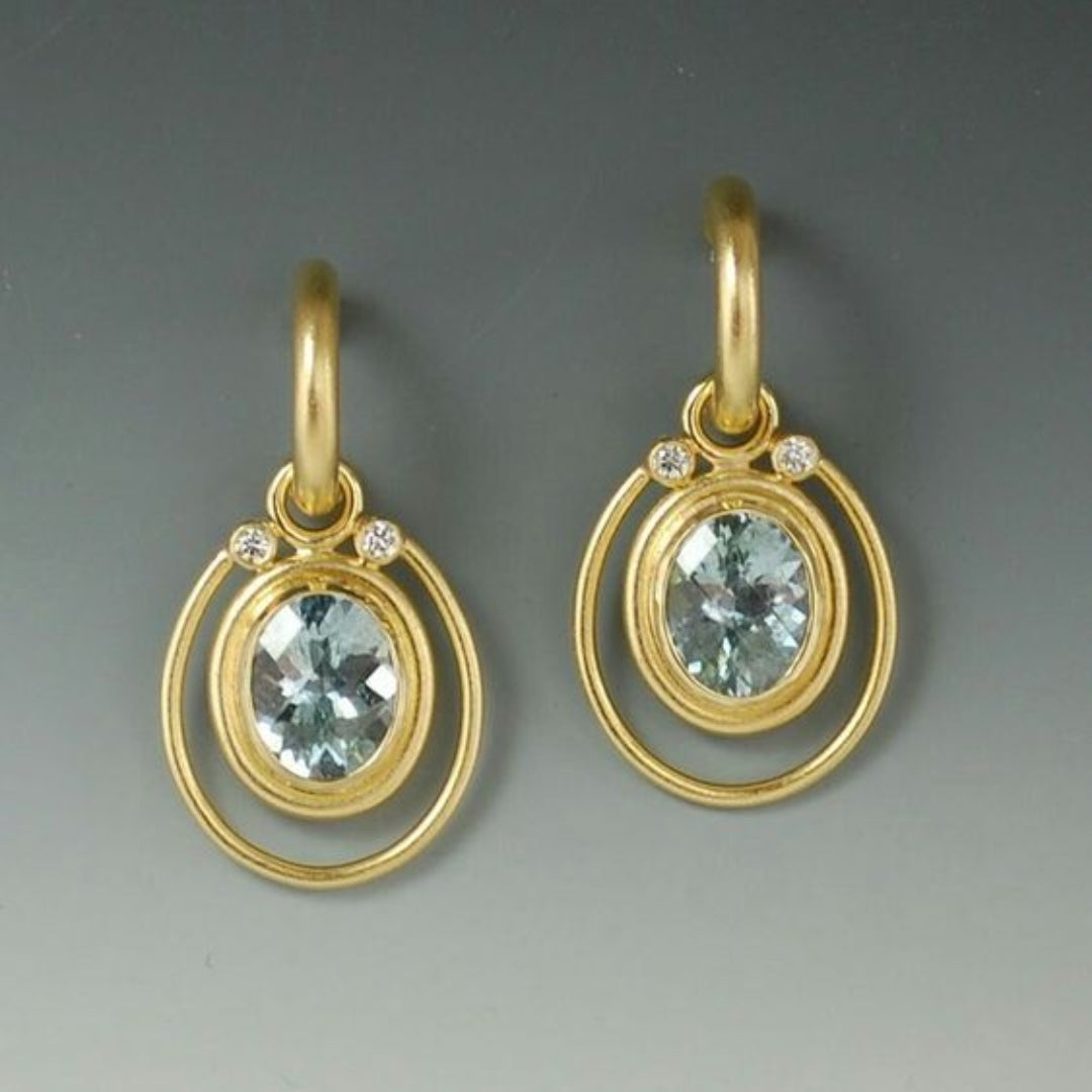 Vintage-Style Inlaid Blue Crystal Gold-Tone Earrings