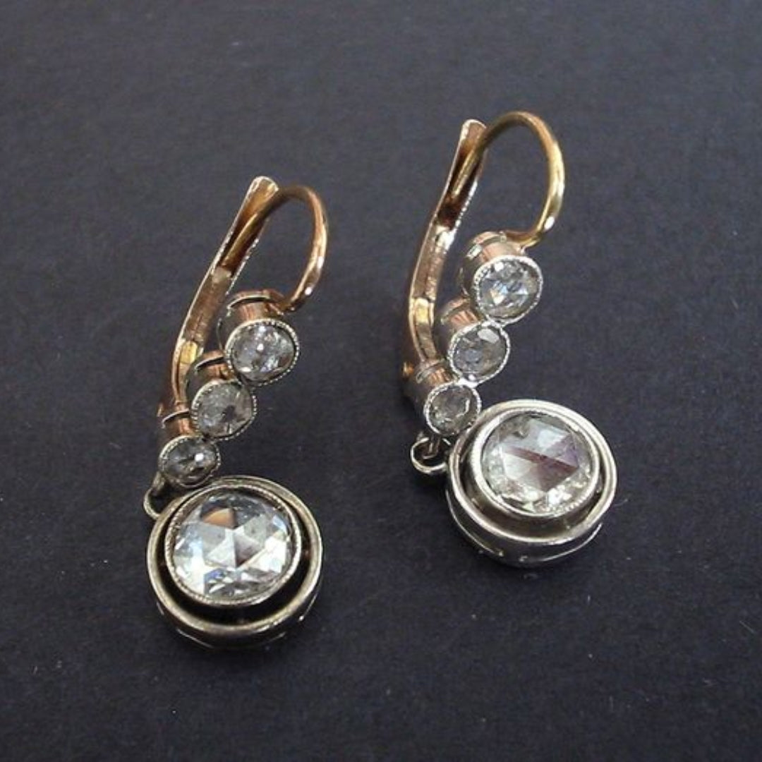Vintage-Style Round Zirconia Leverback Drop Earrings