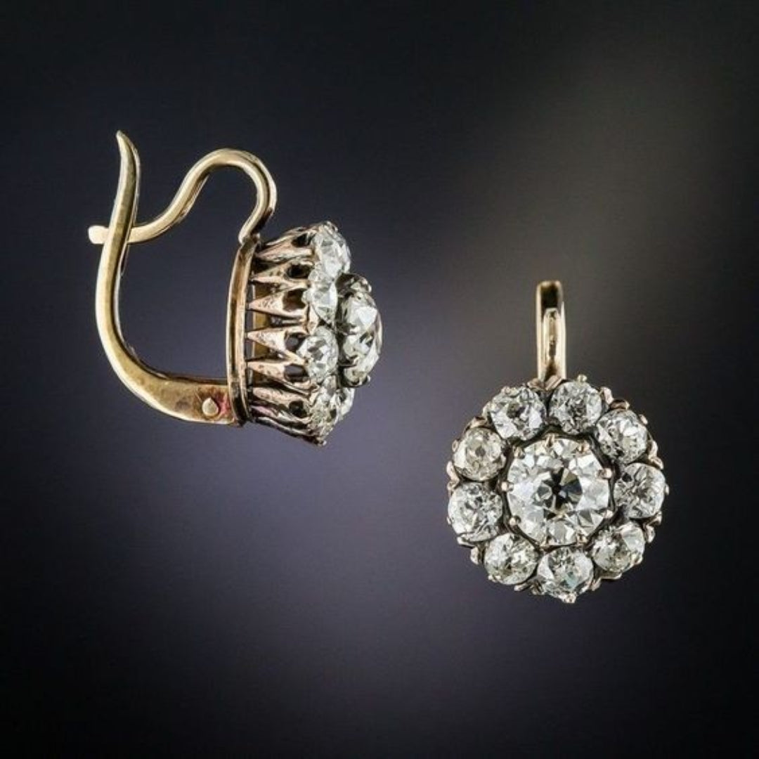 Vintage-Style Inlaid Gem Circle Gold-Tone Earrings
