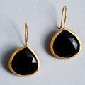 Vintage-Style Black Teardrop Stone Earrings in Gold Tone