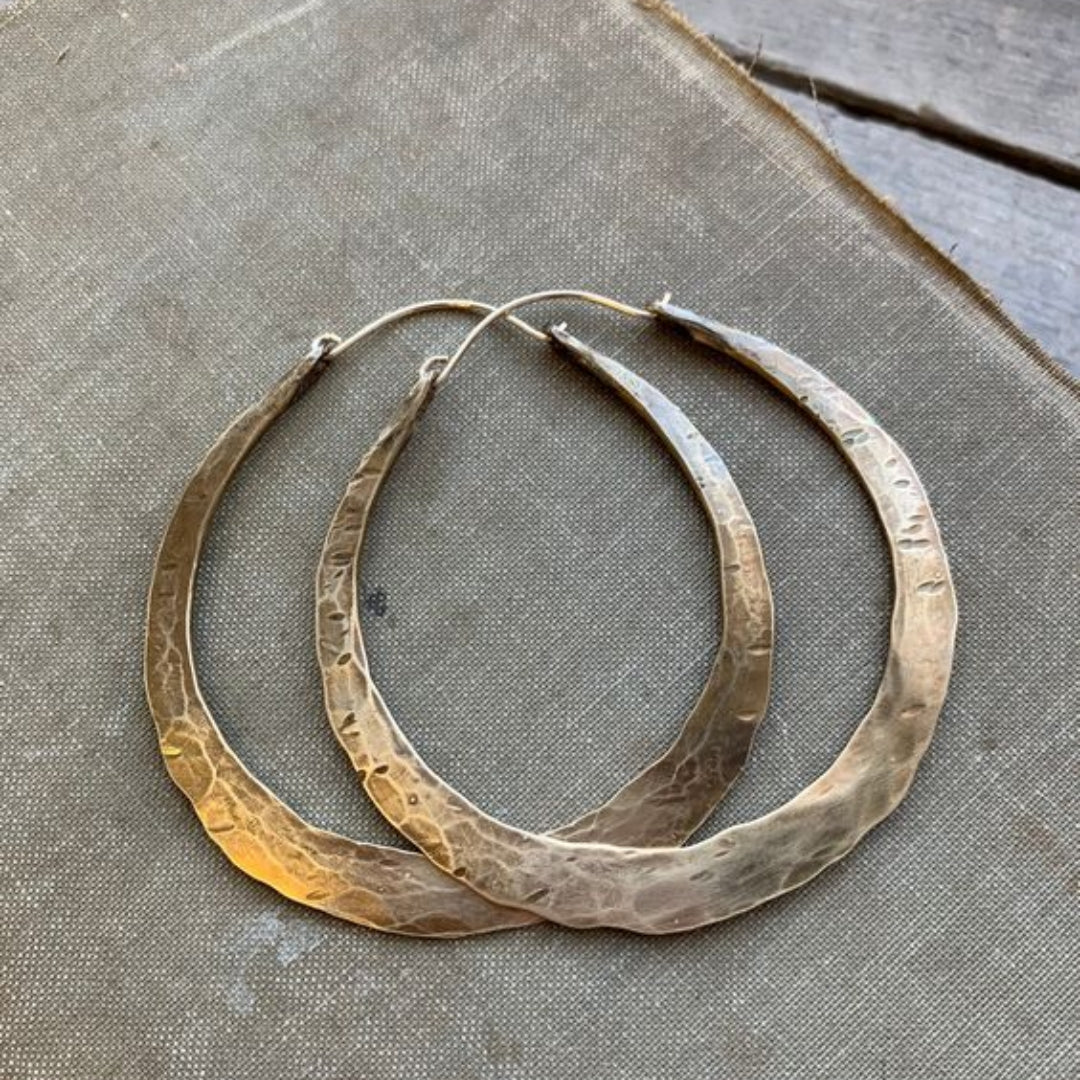 Vintage-Style Hammered Gold-Tone Hoop Earrings