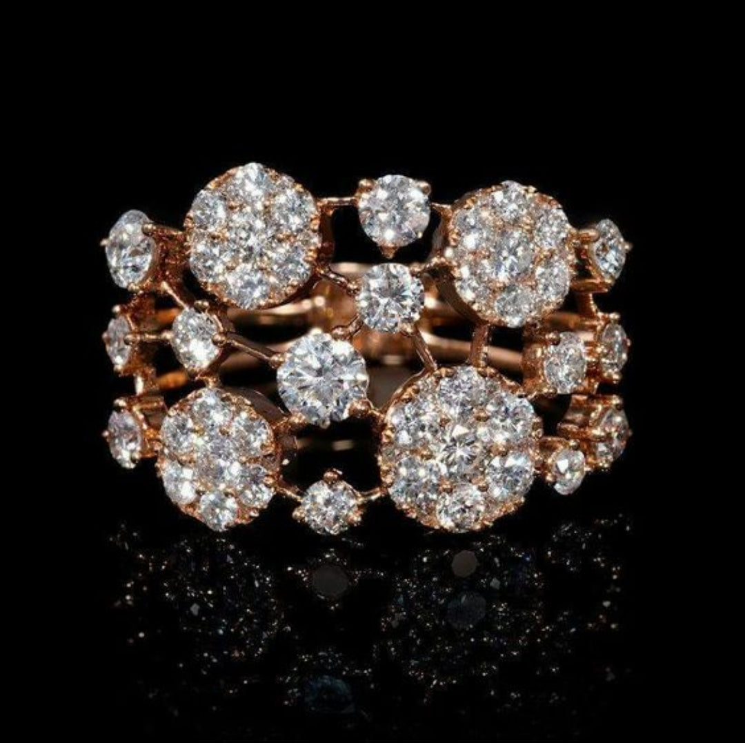 Vintage-Style Inlaid Bright Stones Ring in Rose Gold Tone